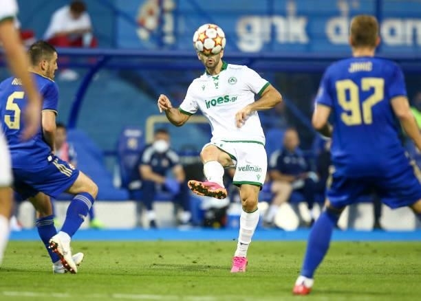 Ioannis Kousoulos of Omonoia controls the ball during the UEFA Champions League Second Qualifying Round match between GNK Dinamo Zagreb and Omonoia...