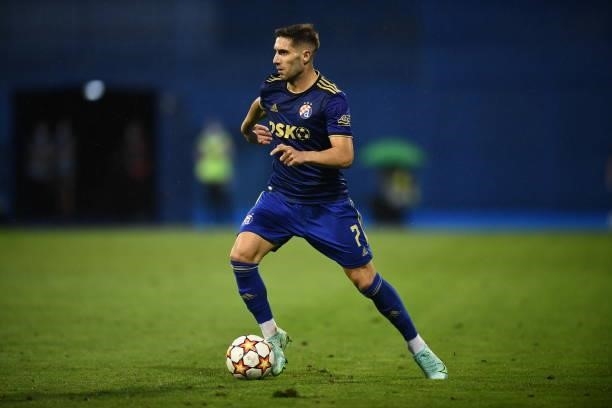 Luka Ivanusec of Dinamo Zagreb controls the ball during the UEFA Champions League Second Qualifying Round match between GNK Dinamo Zagreb and Omonoia...