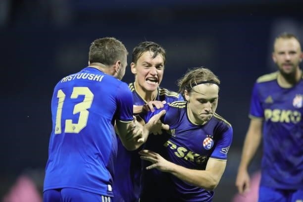 Lovro Majer of Dinamo Zagreb celebrate after scoring first goal during the UEFA Champions League Second Qualifying Round match between GNK Dinamo...