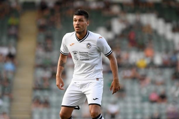 Joël Piroe of Swansea City during the Pre season friendly match between Plymouth Argyle and Swansea City at Home Park on July 20, 2021 in Plymouth,...