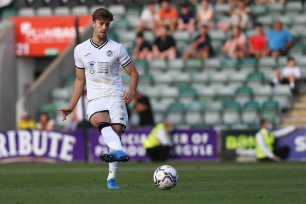 Ben Margetson of Swansea City in action during the Pre season friendly match between Plymouth Argyle and Swansea City at Home Park on July 20, 2021...
