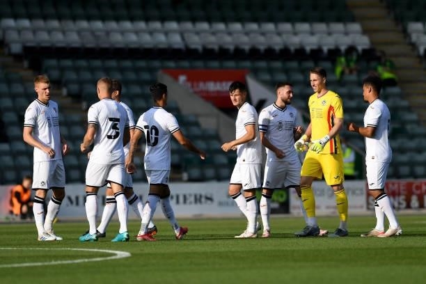 Swansea City Players during the Pre season friendly match between Plymouth Argyle and Swansea City at Home Park on July 20, 2021 in Plymouth, England.