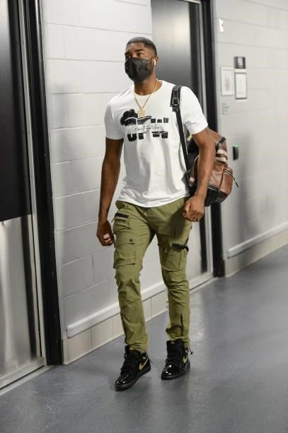 Twaun Moore of the Phoenix Suns arrives to the arena before the game against the Milwaukee Bucks during Game Six of the 2021 NBA Finals on July 20,...