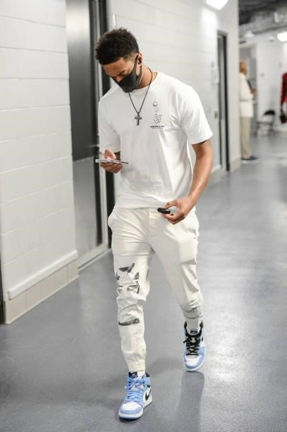 Ty-Shon Alexander of the Phoenix Suns arrives to the arena before the game against the Milwaukee Bucks during Game Six of the 2021 NBA Finals on July...