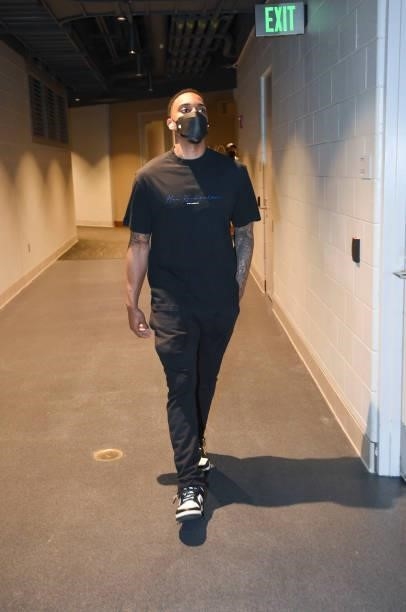 Jeff Teague of the Milwaukee Bucks arrives to the arena before the game against the Phoenix Suns during Game Six of the 2021 NBA Finals on July 20,...