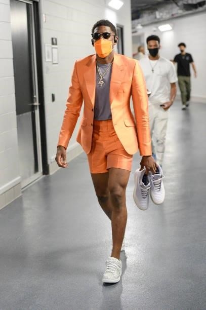 Langston Galloway of the Phoenix Suns arrives to the arena before the game against the Milwaukee Bucks during Game Six of the 2021 NBA Finals on July...