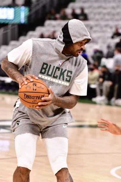 Tucker of the Milwaukee Bucks warms up before the game against the Phoenix Suns during Game Six of the 2021 NBA Finals on July 20, 2021 at the Fiserv...
