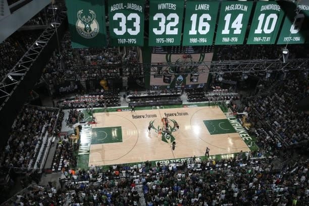 The Phoenix Suns and the Milwaukee Bucks tip off during Game Six of the 2021 NBA Finals on July 20, 2021 at the Fiserv Forum in Milwaukee, Wisconsin....
