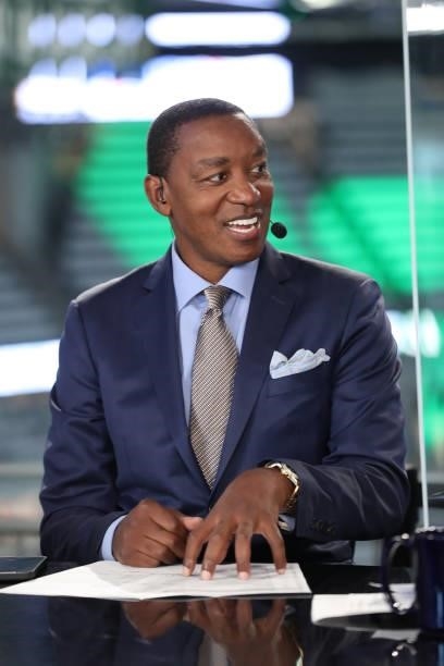 Analyst, Isiah Thomas previews Game Six of the 2021 NBA Finals on July 20, 2021 at Fiserv Forum in Milwaukee, Wisconsin. NOTE TO USER: User expressly...