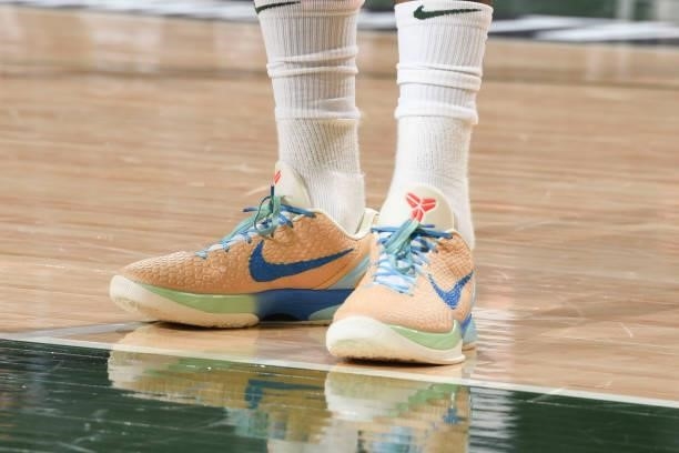 The sneakers worn by P.J. Tucker of the Milwaukee Bucks during the game against the Phoenix Suns during Game Six of the 2021 NBA Finals on July 20,...