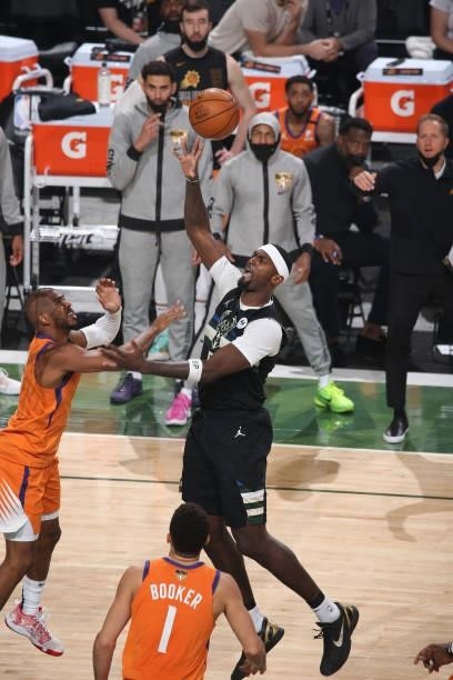 Bobby Portis of the Milwaukee Bucks shoots the ball against the Phoenix Suns during Game Six of the 2021 NBA Finals on July 20, 2021 at the Fiserv...