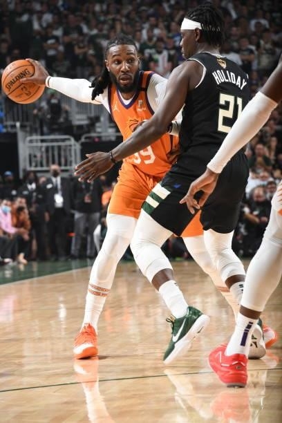 Jae Crowder of the Phoenix Suns handles the ball during the game against the Milwaukee Bucks during Game Six of the 2021 NBA Finals on July 20, 2021...
