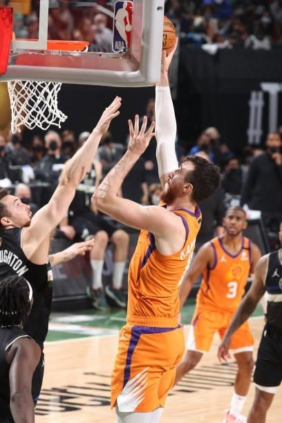 Frank Kaminsky of the Phoenix Suns shoots the ball against the Milwaukee Bucks during Game Six of the 2021 NBA Finals on July 20, 2021 at the Fiserv...