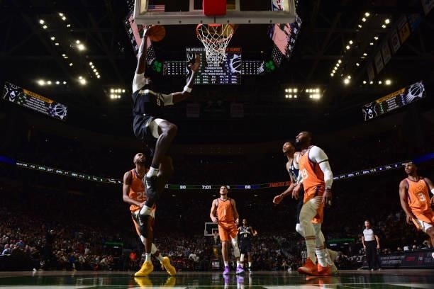 Bobby Portis of the Milwaukee Bucks shoots the ball during the game against the Phoenix Suns during Game Six of the 2021 NBA Finals on July 20, 2021...