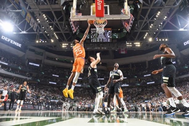 Mikal Bridges of the Phoenix Suns drives to the basket during the game against the Milwaukee Bucks during Game Six of the 2021 NBA Finals on July 20,...