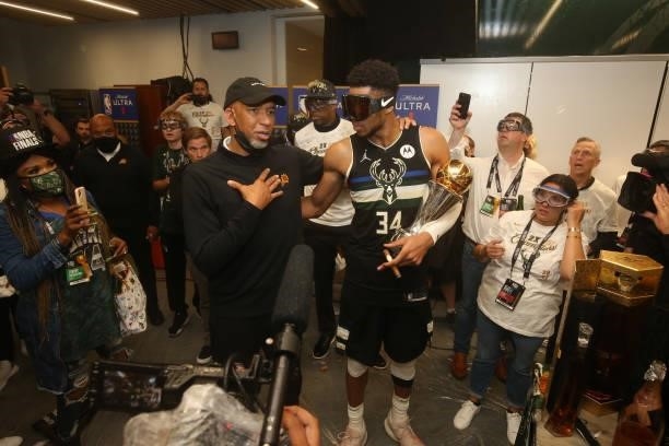 Head Coach Monty Williams of the Phoenix Suns addresses the Milwaukee Bucks after Game Six of the 2021 NBA Finals on July 20, 2021 at the Fiserv...