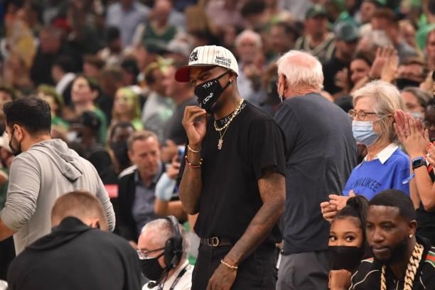 Former NBA player, Brandon Jennings, attends Game Six of the 2021 NBA Finals on July 20, 2021 at Fiserv Forum in Milwaukee, Wisconsin. NOTE TO USER:...
