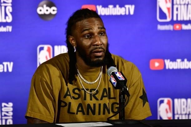 Jae Crowder of the Phoenix Suns speaks with the media after falling to the Milwaukee Bucks during Game Six of the 2021 NBA Finals on July 20, 2021 at...