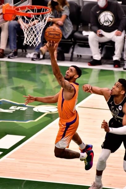Cameron Payne of the Phoenix Suns shoots the ball against the Milwaukee Bucks during Game Six of the 2021 NBA Finals on July 20, 2021 at the Fiserv...