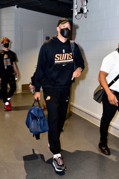 Head Coach, Monty Williams of the Phoenix Suns arrives to the game against the Milwaukee Bucks during Game Six of the 2021 NBA Finals on July 20,...