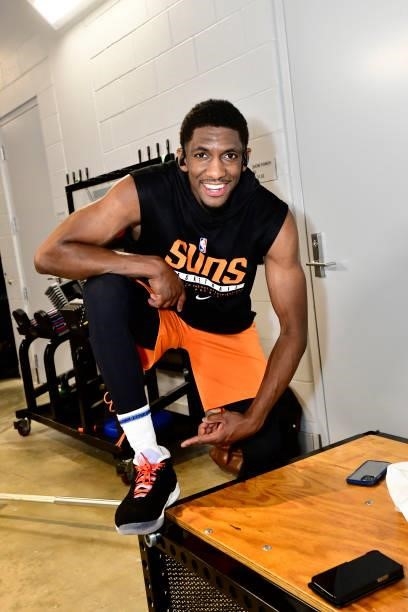 Langston Galloway of the Phoenix Suns smiles before the game against the Milwaukee Bucks during Game Six of the 2021 NBA Finals on July 20, 2021 at...