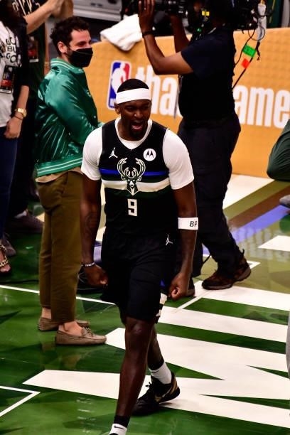 Bobby Portis of the Milwaukee Bucks reacts to a play during the game against the Phoenix Suns during Game Six of the 2021 NBA Finals on July 20, 2021...