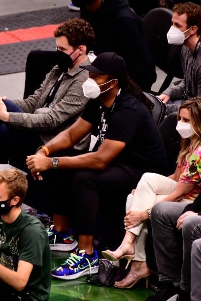 Player, Larry Fitzgerald attends the game between the Phoenix Suns and the Milwaukee Bucks during Game Six of the 2021 NBA Finals on July 20, 2021 at...