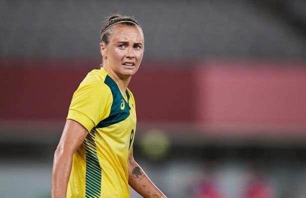 Caitlin Foord of Australia looks on in the Women's First Round Group G match between Australia and New Zealand during the Tokyo 2020 Olympic Games at...