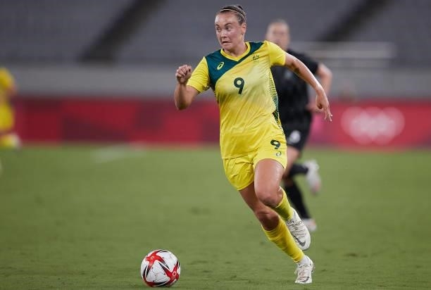 Caitlin Foord of Australia controls the ball in the Women's First Round Group G match between Australia and New Zealand during the Tokyo 2020 Olympic...
