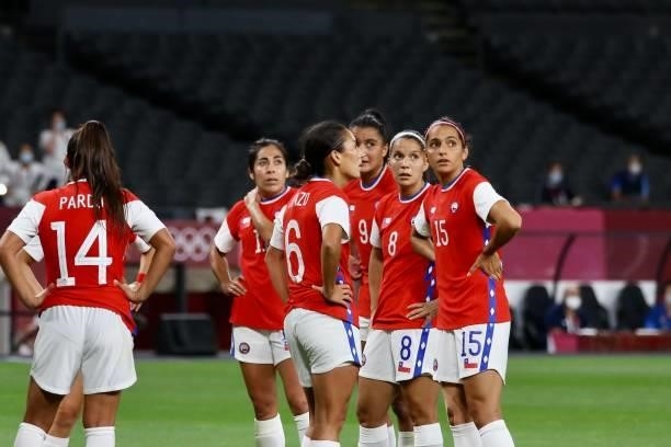 The Chilean team was sad to enter the first goal during the Women's First Round Group E match between Great Britain and Chile during the Tokyo 2020...