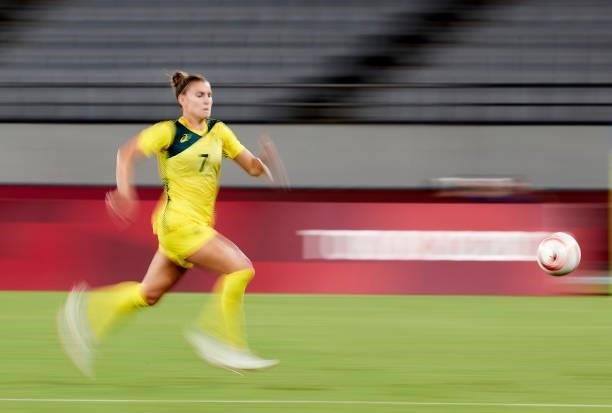 Steph Catley of Australia runs in the Women's First Round Group G match between Australia and New Zealand during the Tokyo 2020 Olympic Games at...
