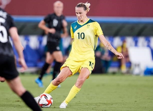 Emily van Egmond of Australia controls the ball in the Women's First Round Group G match between Australia and New Zealand during the Tokyo 2020...