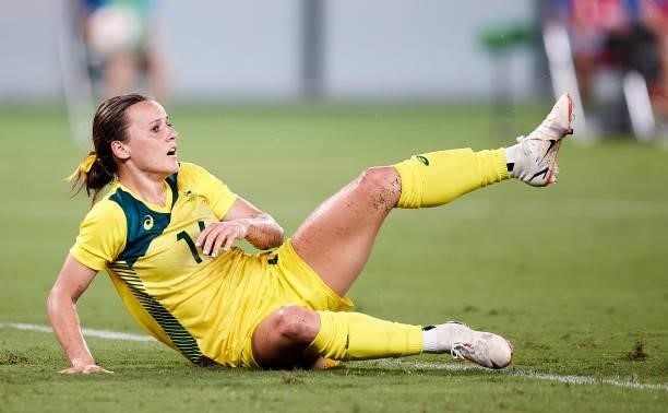 Alanna Kennedy of Australia looks on in the Women's First Round Group G match between Australia and New Zealand during the Tokyo 2020 Olympic Games...