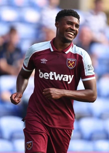 Ben Johnson of West Ham United celebrates scoring their 3rd goal during the pre-season friendly between Reading and West Ham United at Madejski...