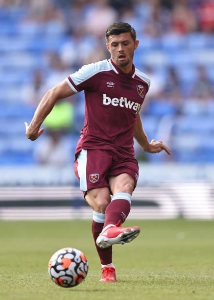 Aaron Cresswell of West Ham United during the pre-season friendly between Reading and West Ham United at Madejski Stadium on July 21, 2021 in...