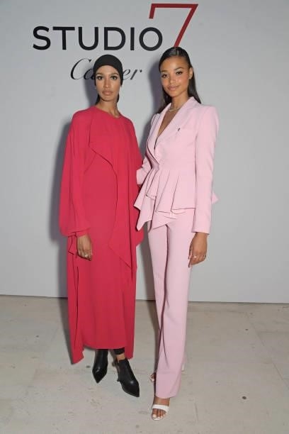 Ikram Abdi Omar and Ella Balinska attend a private view of "Studio 7 By Cartier