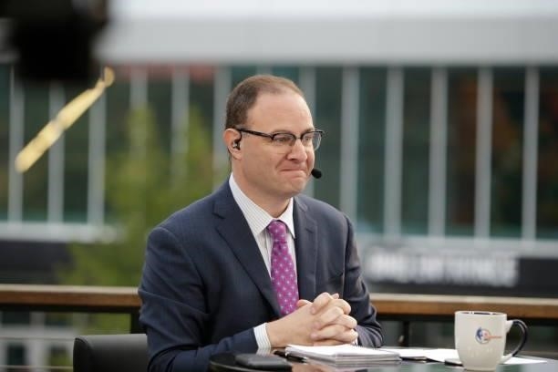 Analyst, Adrian Wojnarowski discusses the game during during Game Six of the 2021 NBA Finals on July 20, 2021 at Fiserv Forum in Milwaukee,...