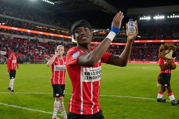 Noni Madueke of PSV during the UEFA Champions League match between PSV v Galatasaray at the Philips Stadium on July 21, 2021 in Eindhoven Netherlands