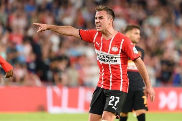 Mario Goetze of PSV Eindhoven gestures during the UEFA Champions League Qualifiers Match between PSV Eindhoven and Galatasaray SK at Philips Stadion...