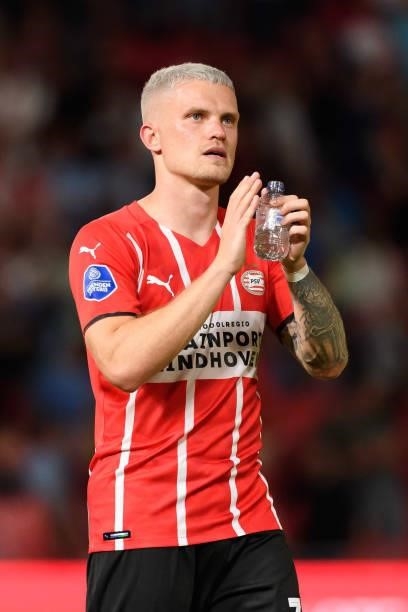 Philipp Max of PSV Eindhoven celebrate after winning the UEFA Champions League Qualifiers Match between PSV Eindhoven and Galatasaray SK at Philips...