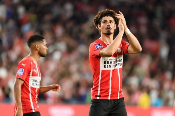 Andre Ramalho of PSV Eindhoven celebrate after winning the UEFA Champions League Qualifiers Match between PSV Eindhoven and Galatasaray SK at Philips...