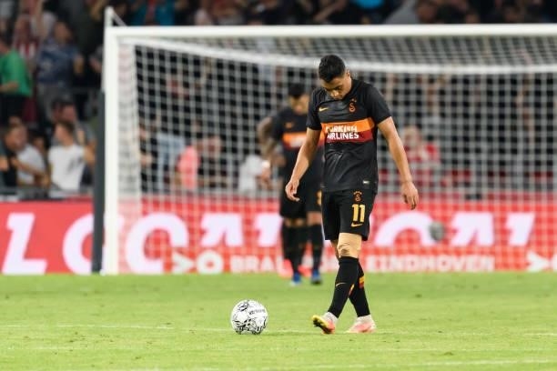 Mostafa Mohamed of Galatasaray Istanbul looks dejected during the UEFA Champions League Qualifiers Match between PSV Eindhoven and Galatasaray SK at...