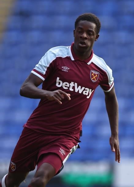 Ademipo Odubeko of West Ham United during the pre-season friendly between Reading and West Ham United at Madejski Stadium on July 21, 2021 in...