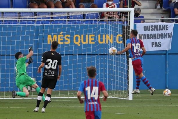Rey Manaj scores during the friendly match between FC Barcelona and Club Gimnastic de Tarragona, played at the Johan Cruyff Stadium on 21th July...