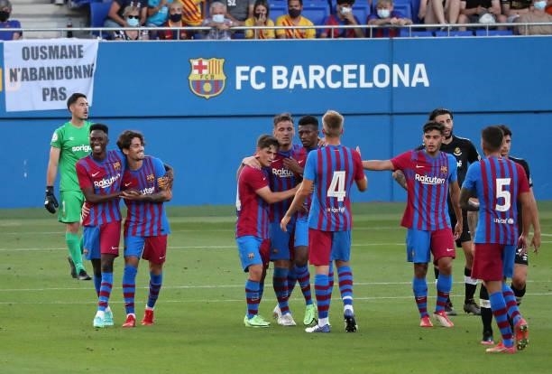 Rey Manaj goal celebration during the friendly match between FC Barcelona and Club Gimnastic de Tarragona, played at the Johan Cruyff Stadium on 21th...