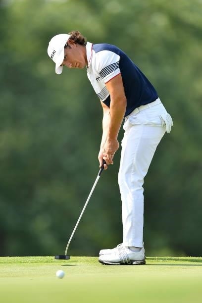 Dominic Foos of Germany plays his tee shot on the 5th hole during the Day One of Italian Challenge at Margara Golf Club on July 22, 2021 in Solero,...