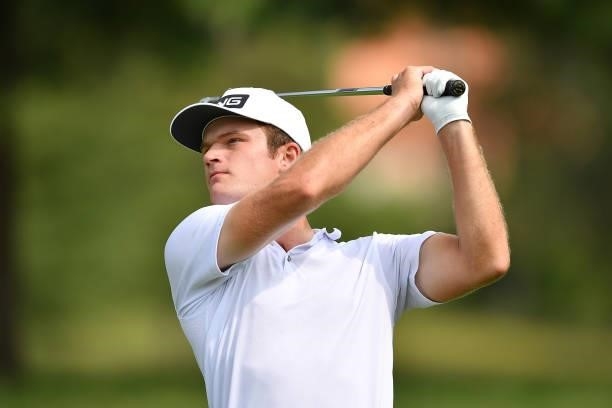 Freddy Schott of Germany plays his first shot on the 6st hole during the Day One of Italian Challenge at Margara Golf Club on July 22, 2021 in...