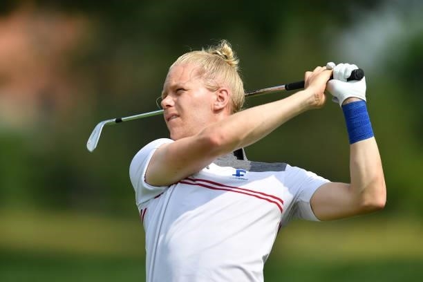 Gudmundur Kristjansson of Iceland plays his first shot on the 6st hole during the Day One of Italian Challenge at Margara Golf Club on July 22, 2021...