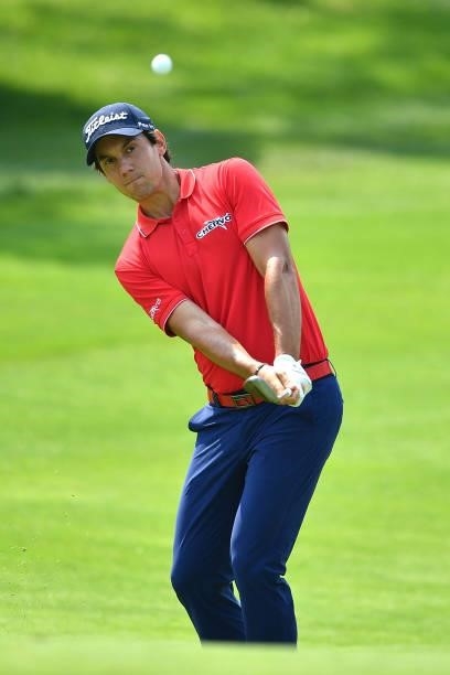 Matteo Manassero of Italy plays his tee shot on the 5th hole during the Day One of Italian Challenge at Margara Golf Club on July 22, 2021 in Solero,...