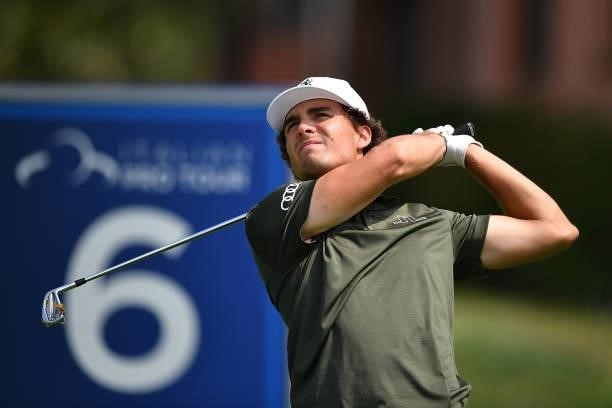 Niklas Regner of Austria plays his first shot on the 6st hole during the Day One of Italian Challenge at Margara Golf Club on July 22, 2021 in...